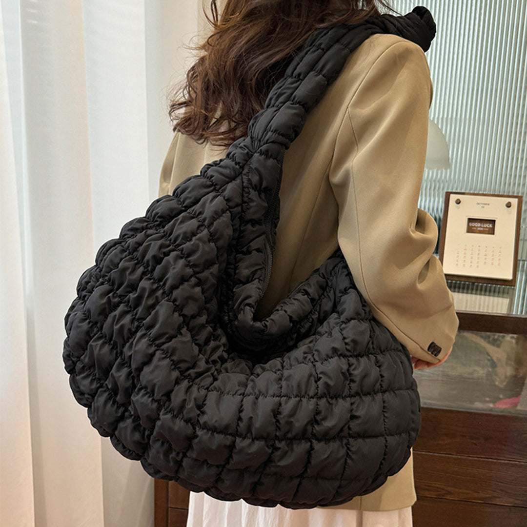 Lightweight Quilted Grid Puffer Tote Bag
