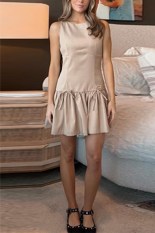 Sleeveless Ruffle Girdling Mini Bow Dress