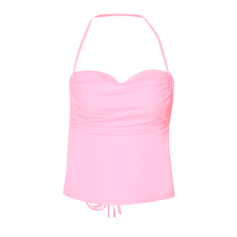 Halter cowl neck backless self tie solid top