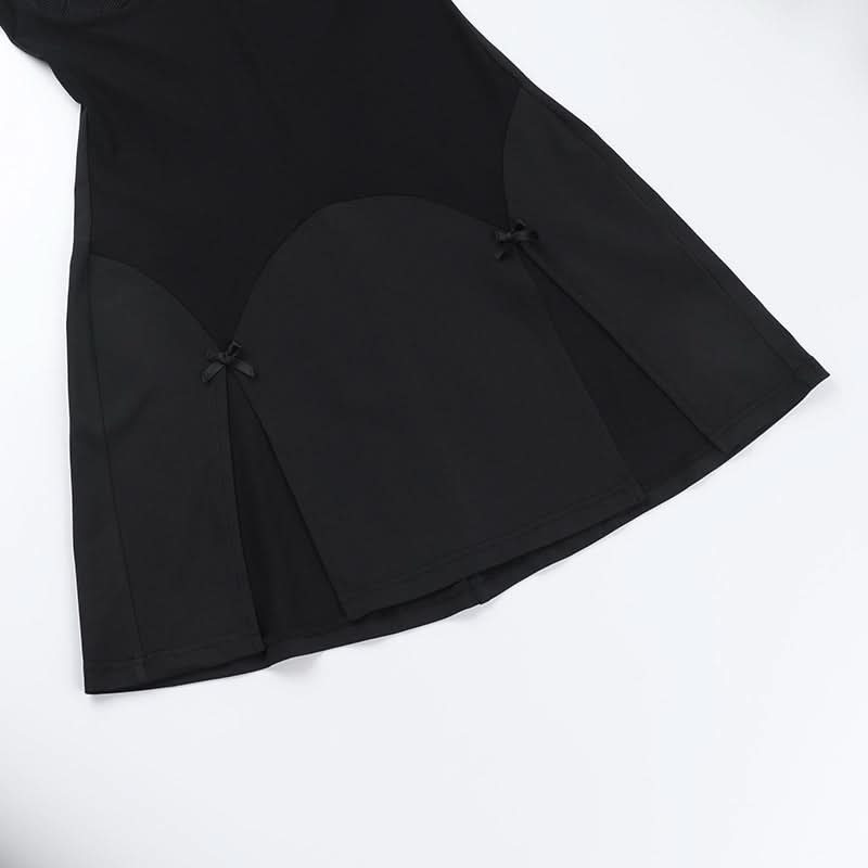 Bowknot v neck lace hem slit cami mini dress