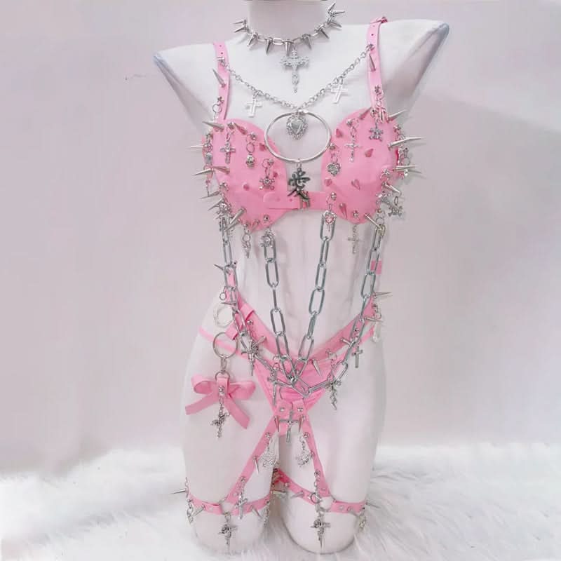 Rivet o ring metal chain adjustable bodysuit