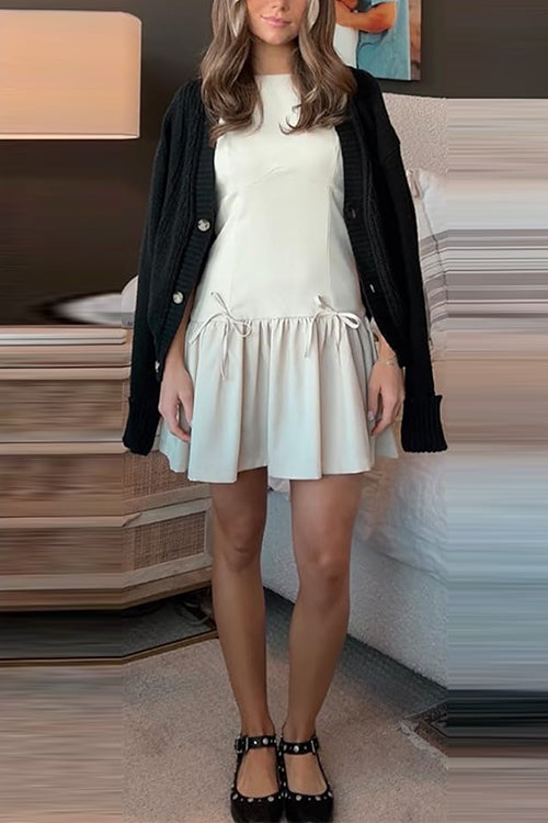 Sleeveless Ruffle Girdling Mini Bow Dress