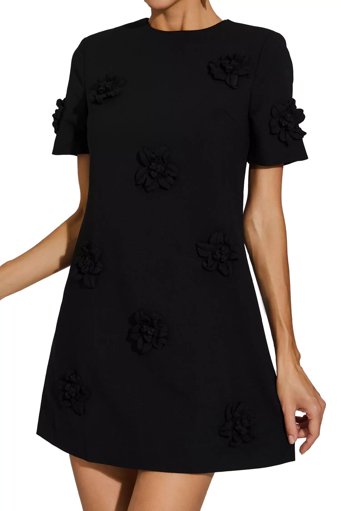 Alison Black Jacquard Floral Mini Dress