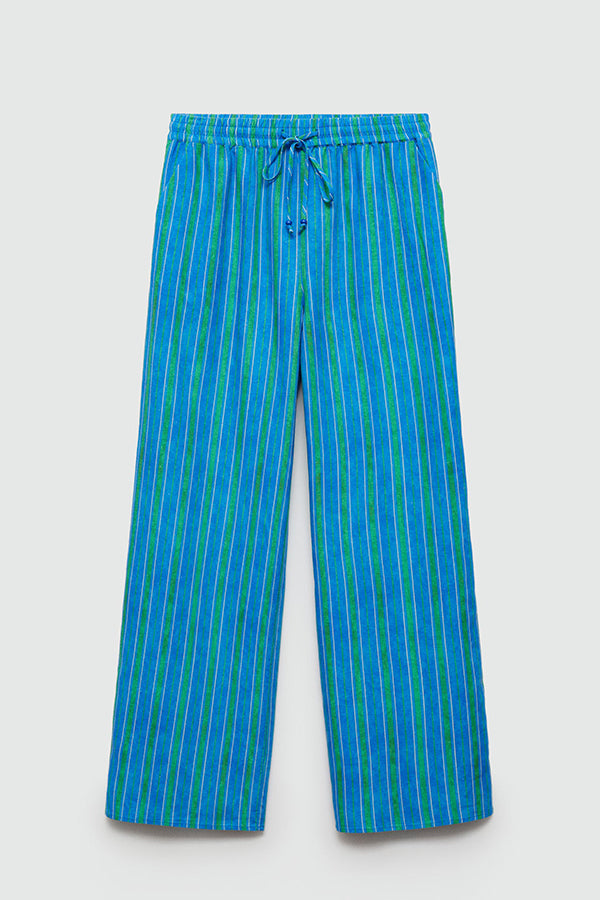 Linen Blend Striped Button Halter Backless Vest and Elastic Waist Pocket Pants Set