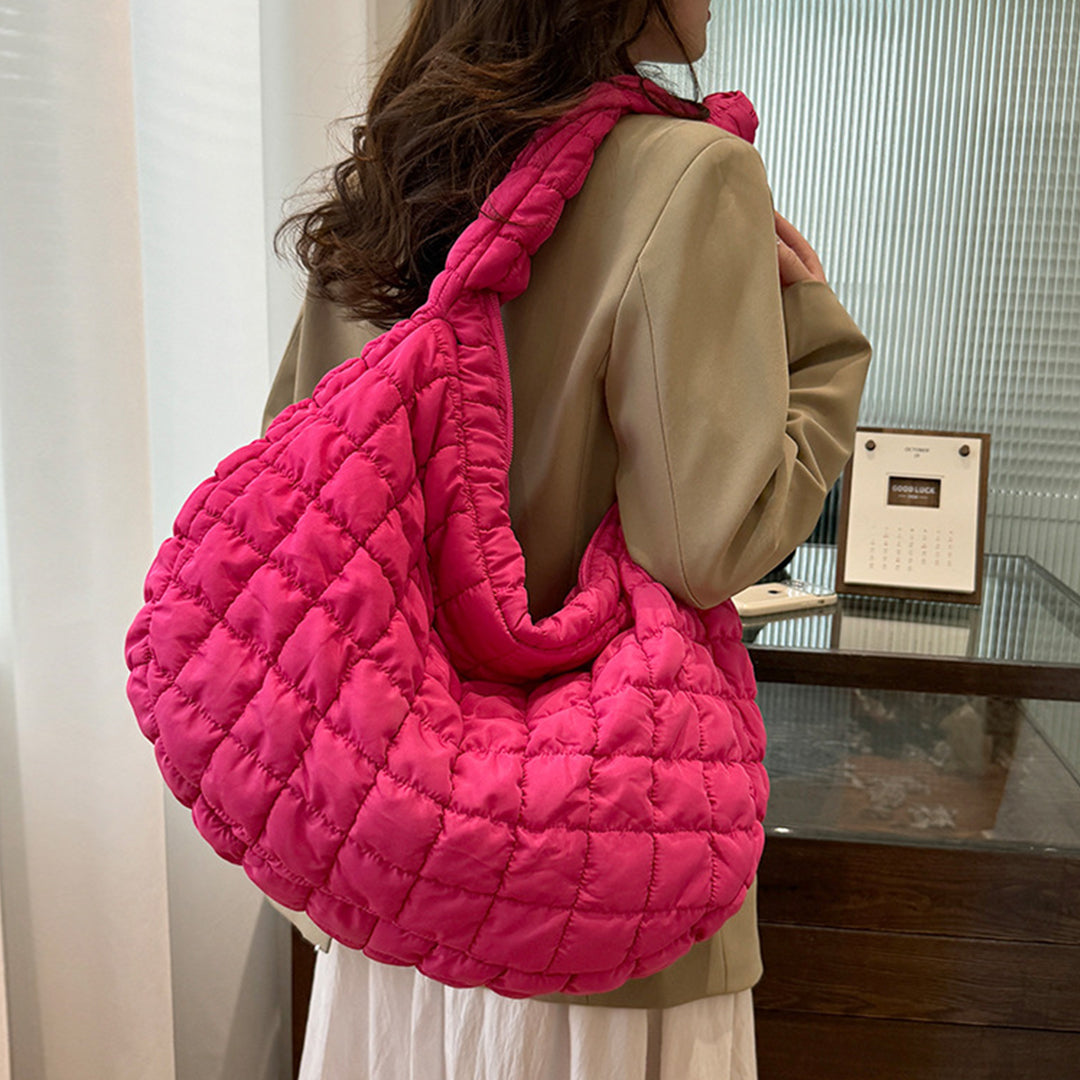 Lightweight Quilted Grid Puffer Tote Bag