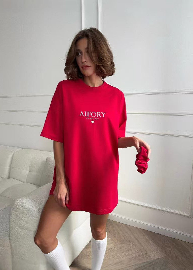 Cherry Script - Oversized Cotton Tee with Graphic Print