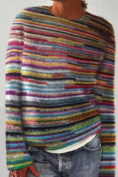 Crewneck Vibrant Rainbow Chunky Knit Sweater(in 4 Patterns)