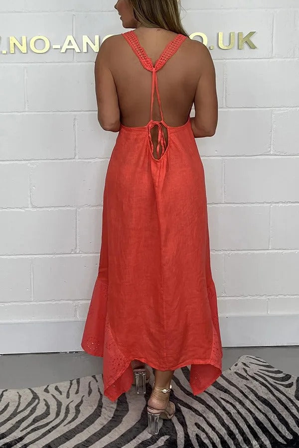 Solid Color V-neck Sleeveless Sexy Backless Irregular Maxi Dress