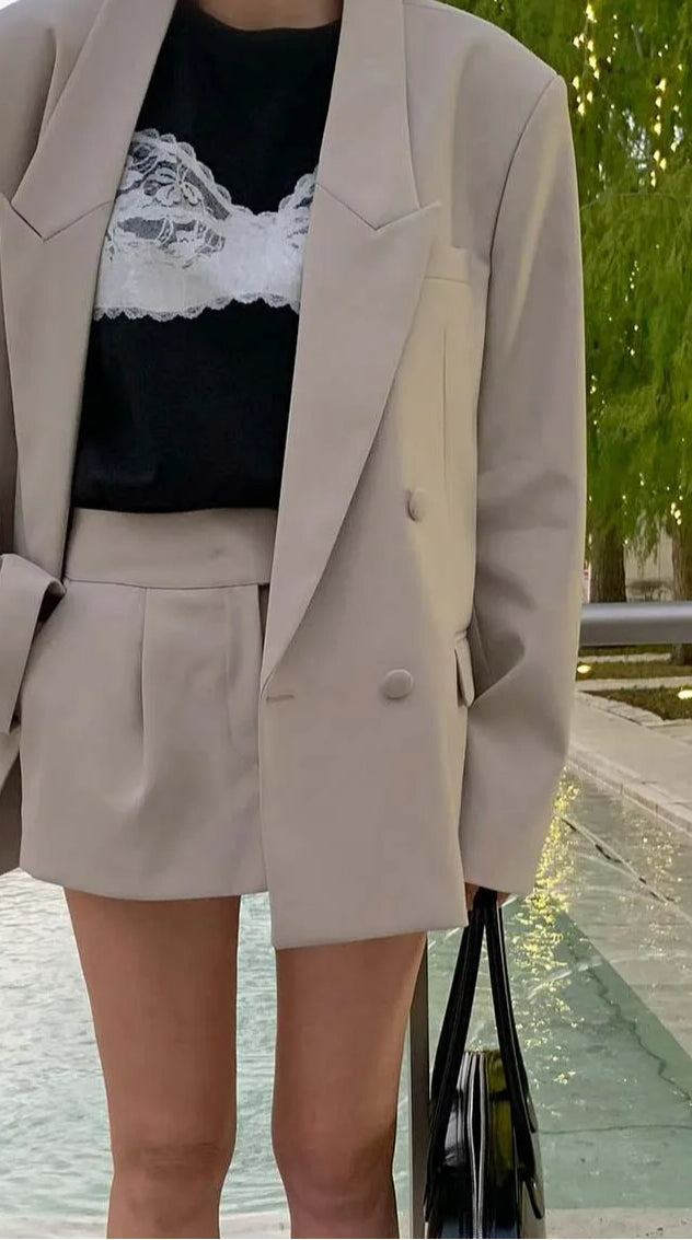 Black Off Shoulder Pleated Mini Office Two Piece Set