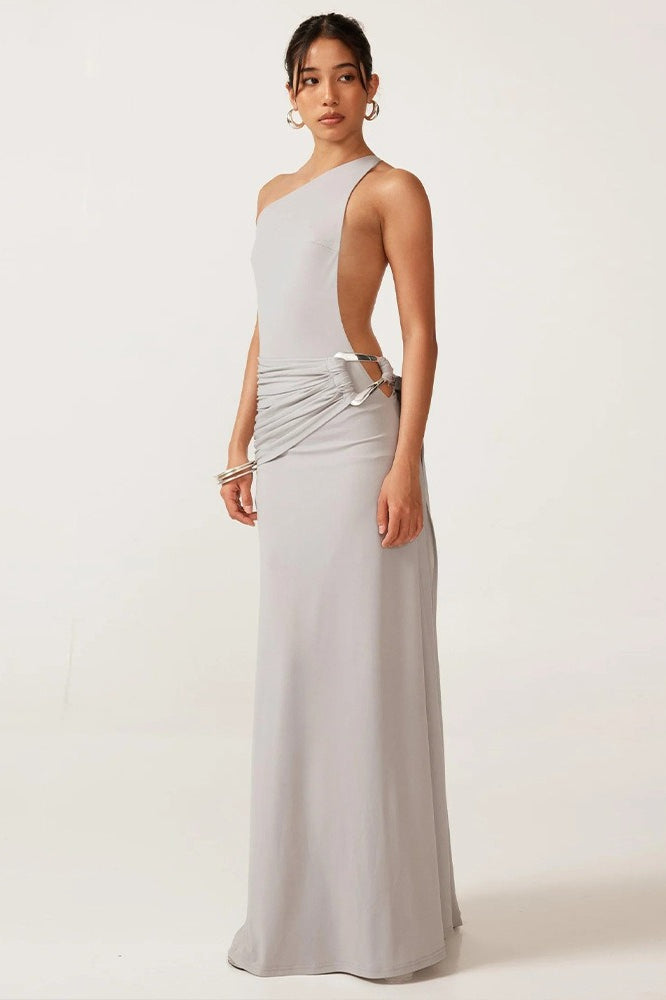 Sexy Backless Metal Detail Bodycon Maxi Dress