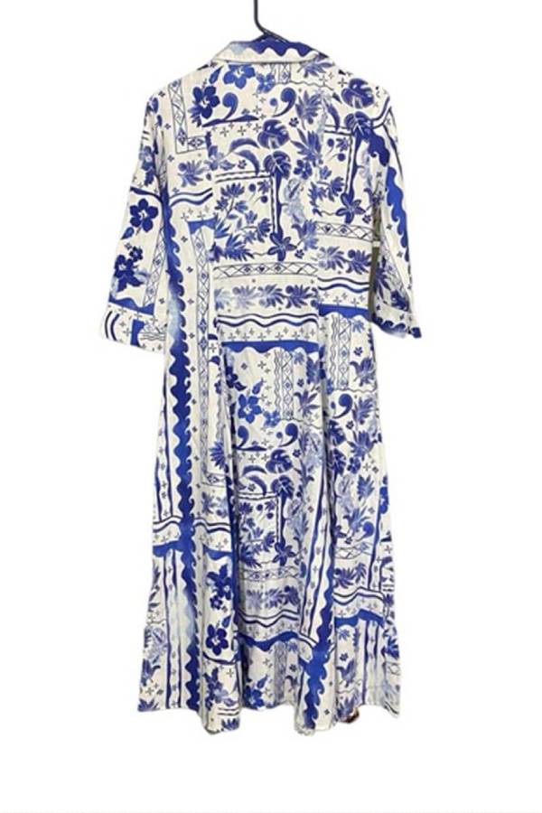 Unique Greek Floral Print Button-Front Midi Dress