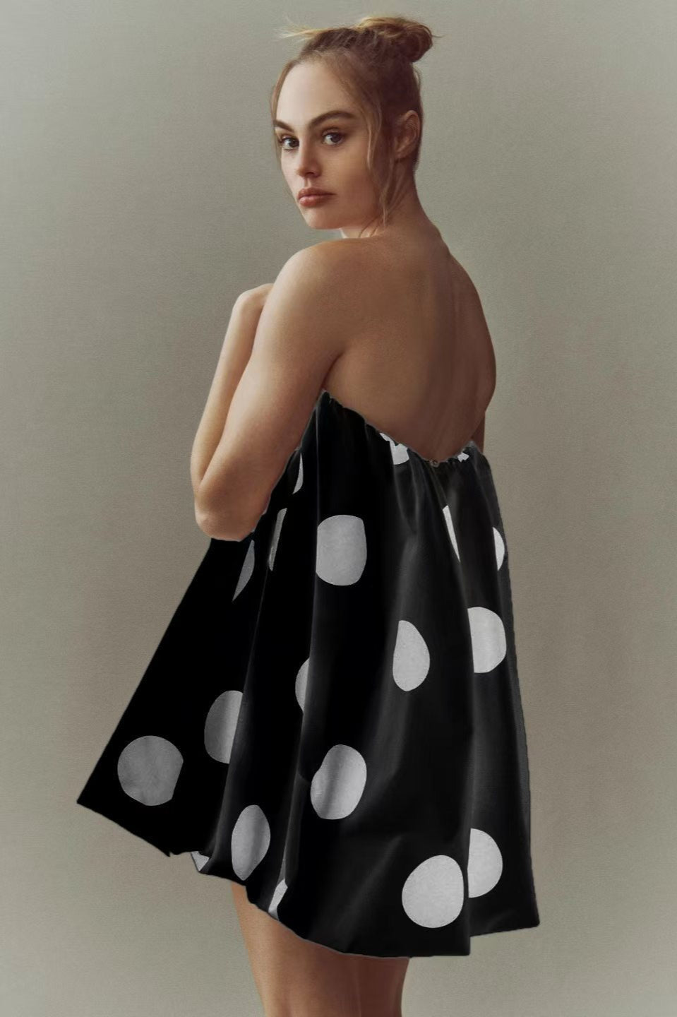 Polka Dot Strapless Voluminous Bubble Hem Mini Dress