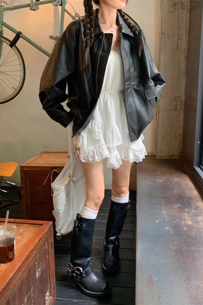 Short Length Oversized Moto Jacket
