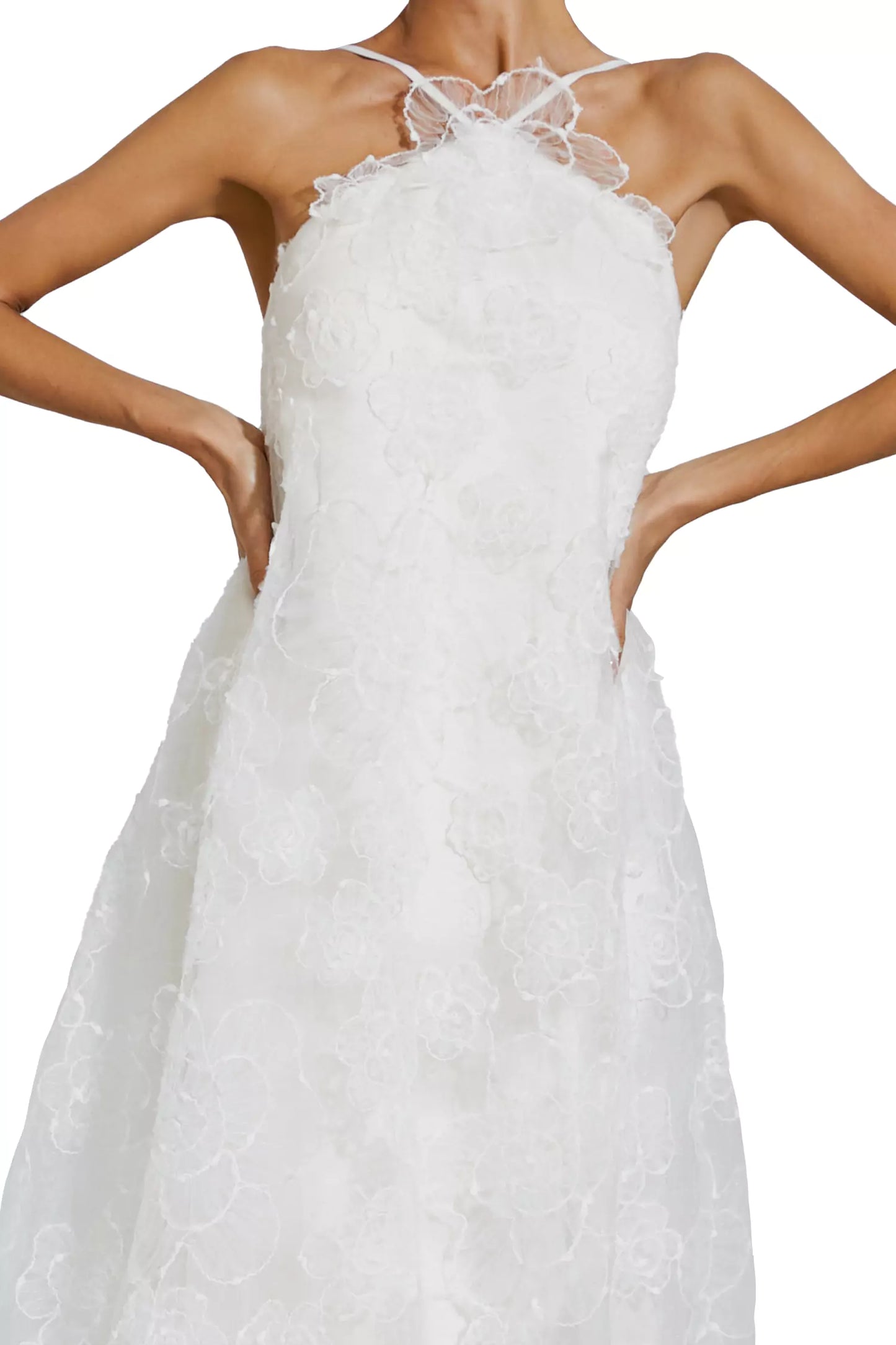 Barbara White Lace Flower Maxi Dress