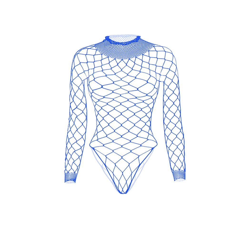 Long sleeve high neck fishnet diamond pattern bodysuit