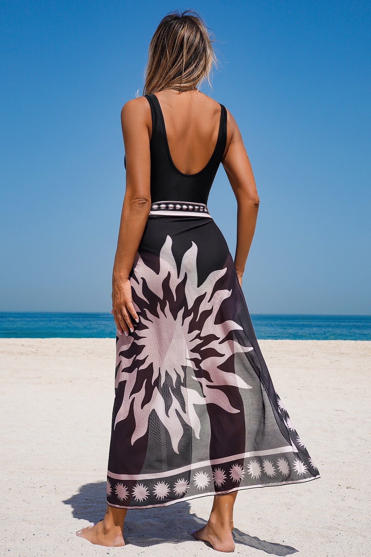 Printed Swimsuit with Wrap Skirt Three Piece Swim Set