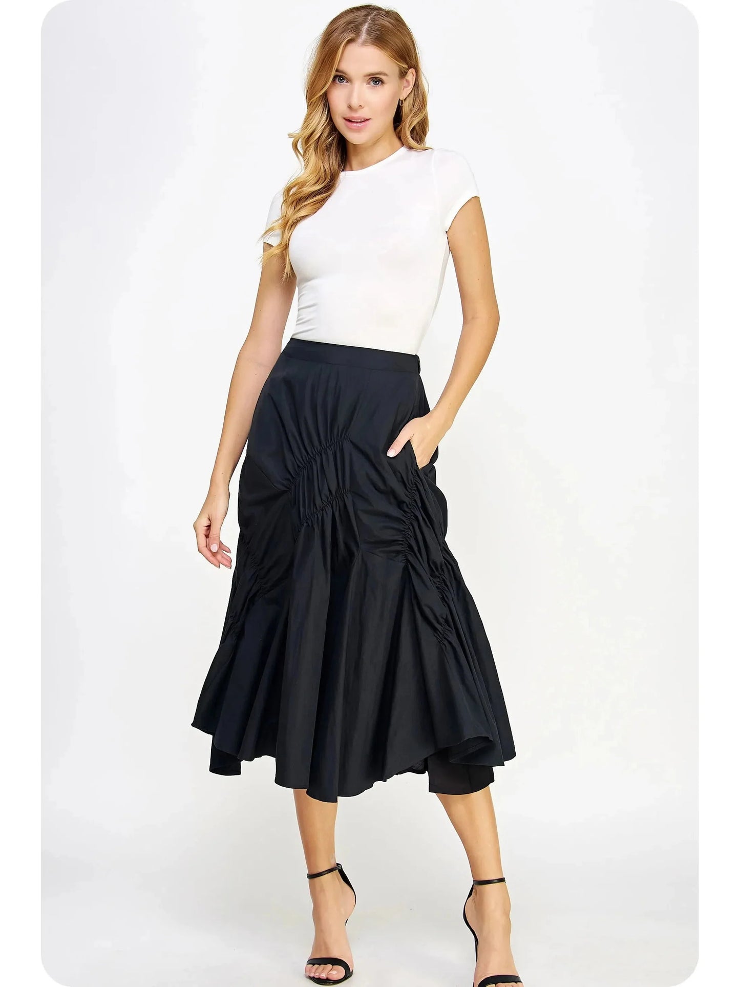 A Line Pleated Ruffle Ruched Skirt