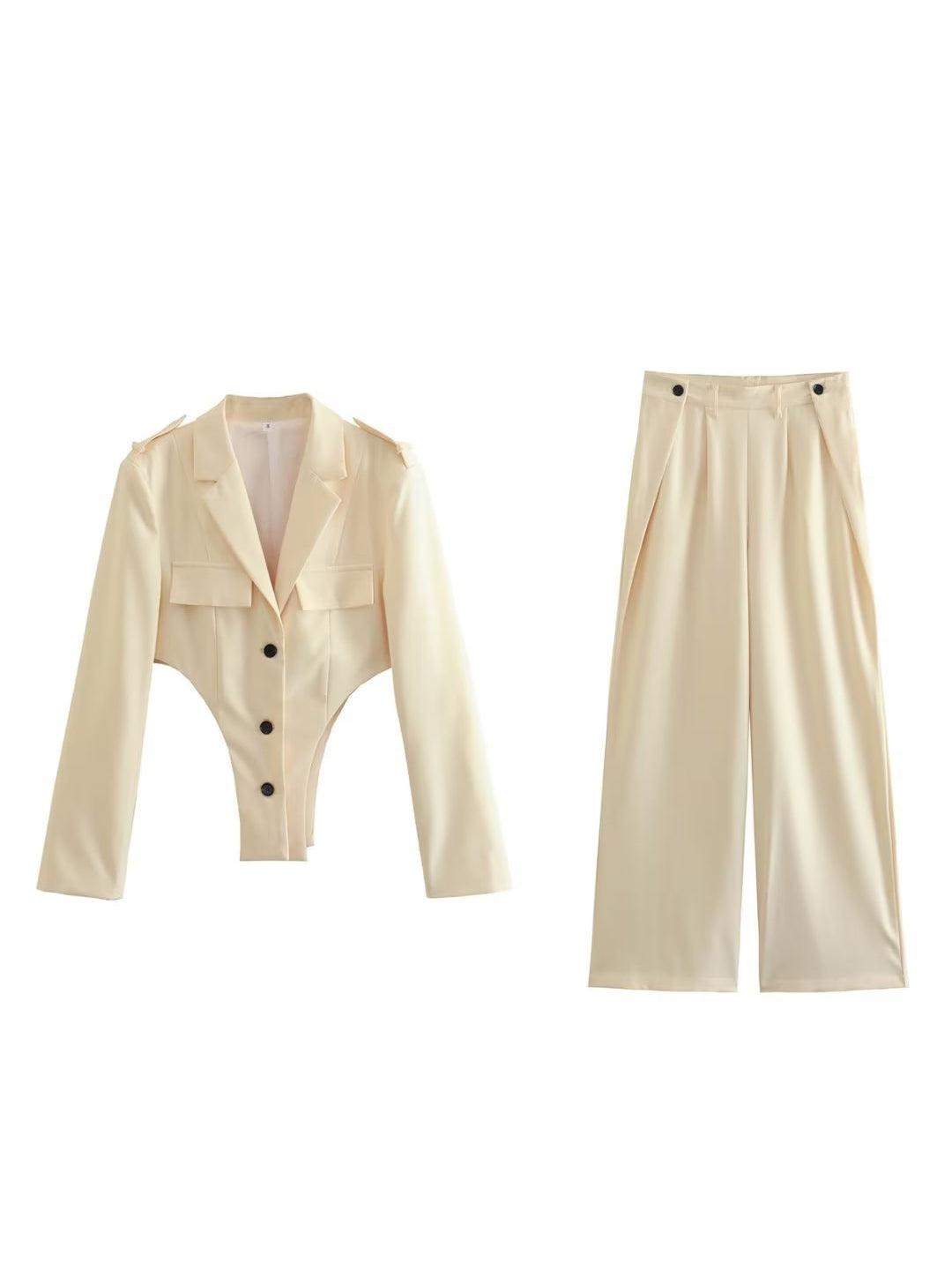 Bodysuit Style Blazer & Wide Leg Pants Coord Set