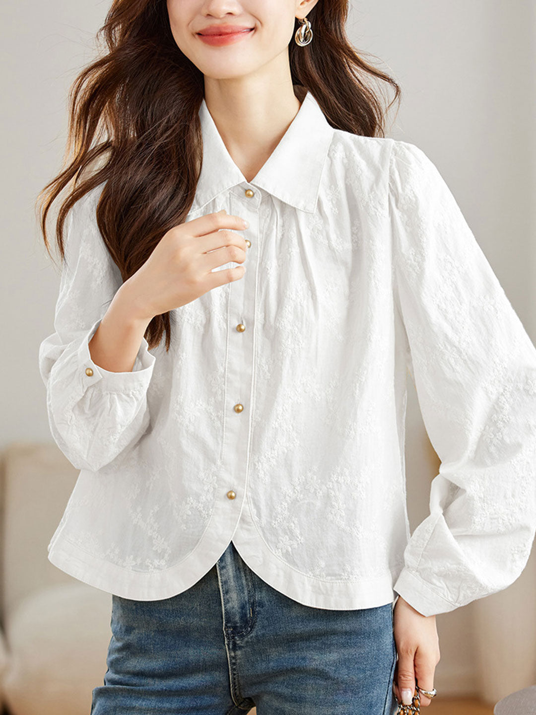 Ariana Retro Lapel Floral Embroidered Shirt