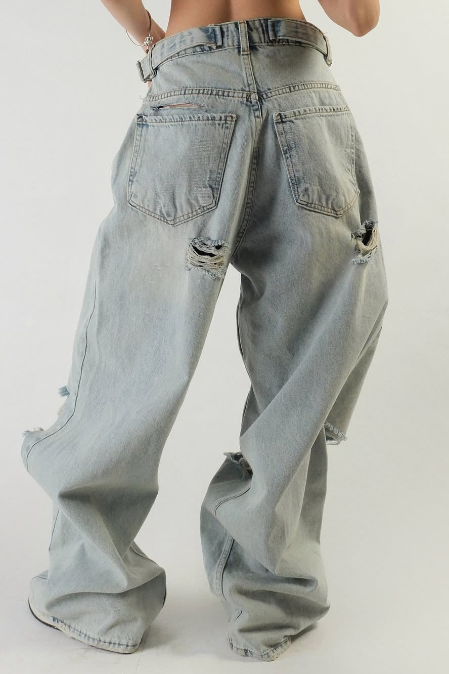 Distressed Ripped Wide Leg Jean