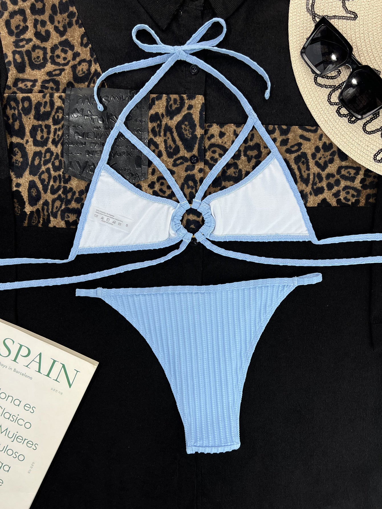 Azure Ribbed Two-Piece Swimsuit