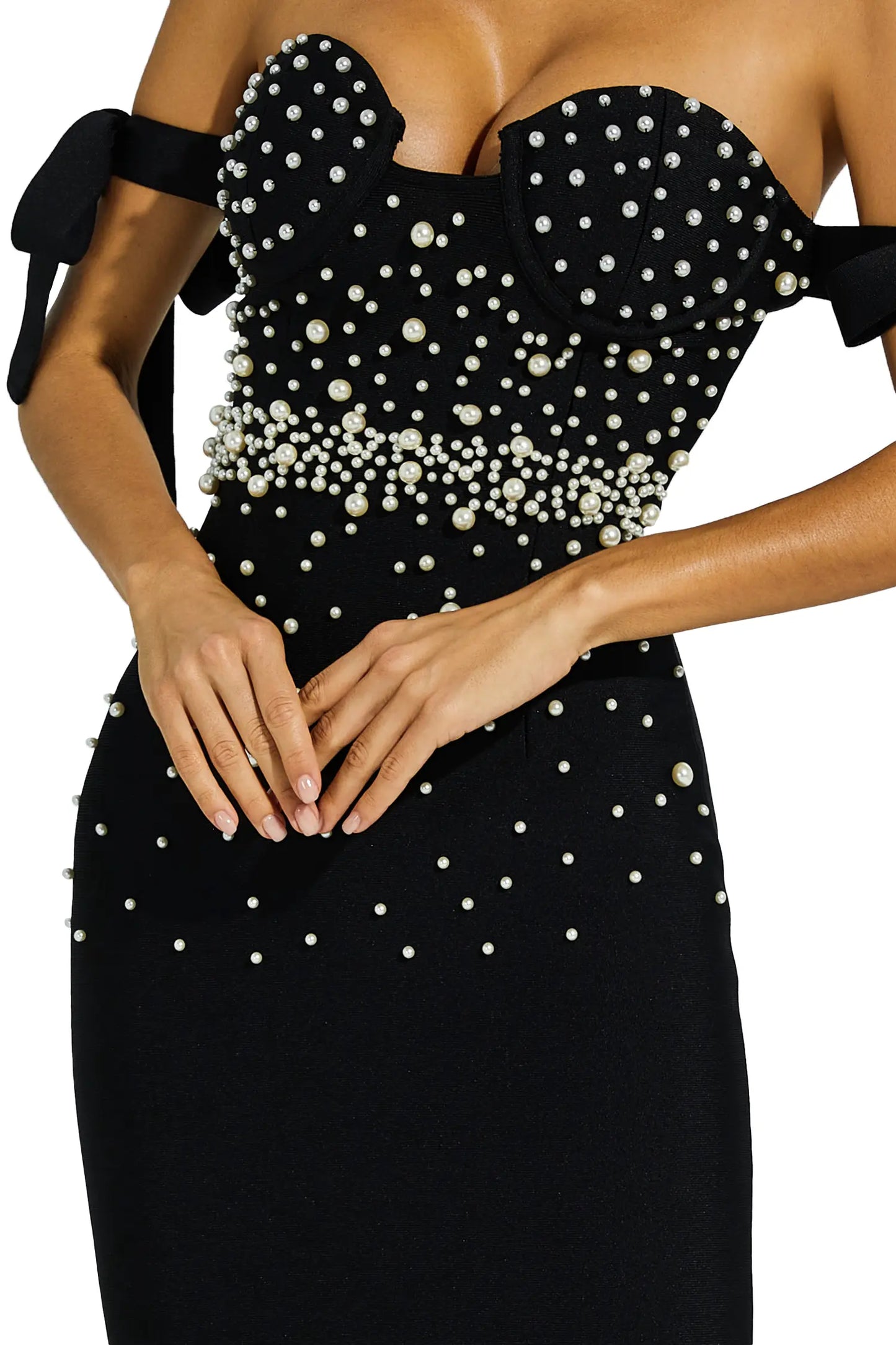 Antony Black Pearl Embellished Bandage Dress