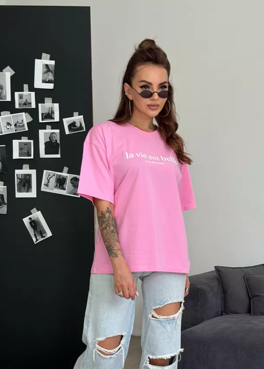 Belle Vie - Oversized Cotton Tee in Pink