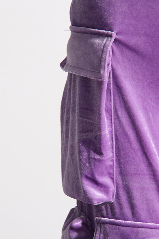 High-Waisted Velvet Straight Cargo Pant