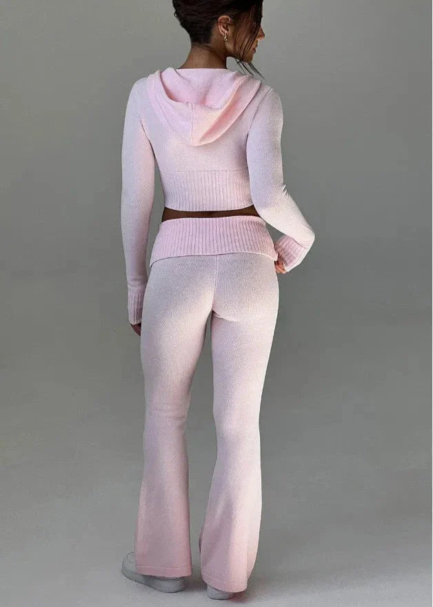 Bliss Knit - Fitted Hoodie and Flare Pants Set