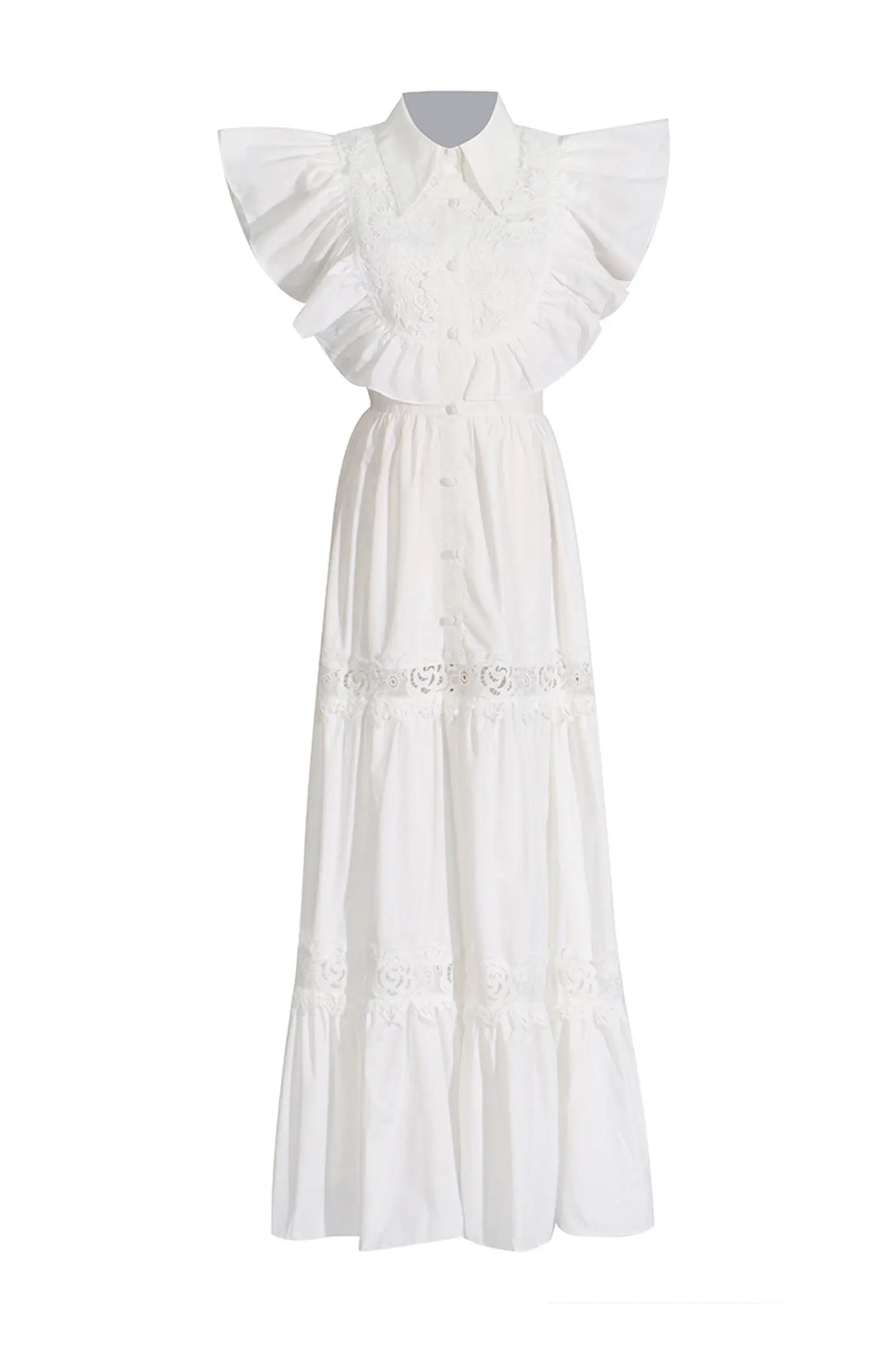 Wesley White Sleeveless Ruffle Midi Dress