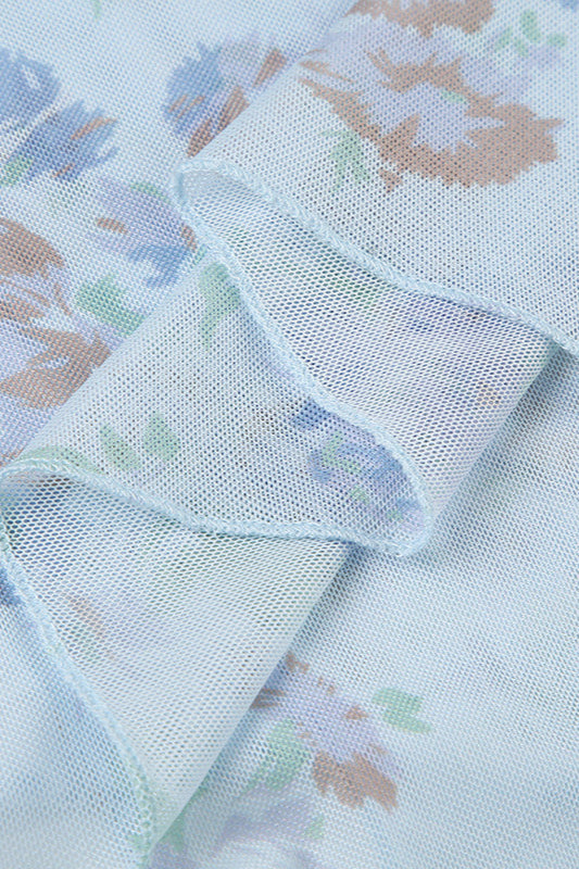 Floral Mesh Asymmetrical Slimming Skirt