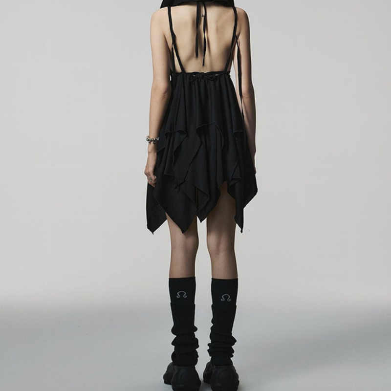 Irregular deep V neck backless cami mini dress