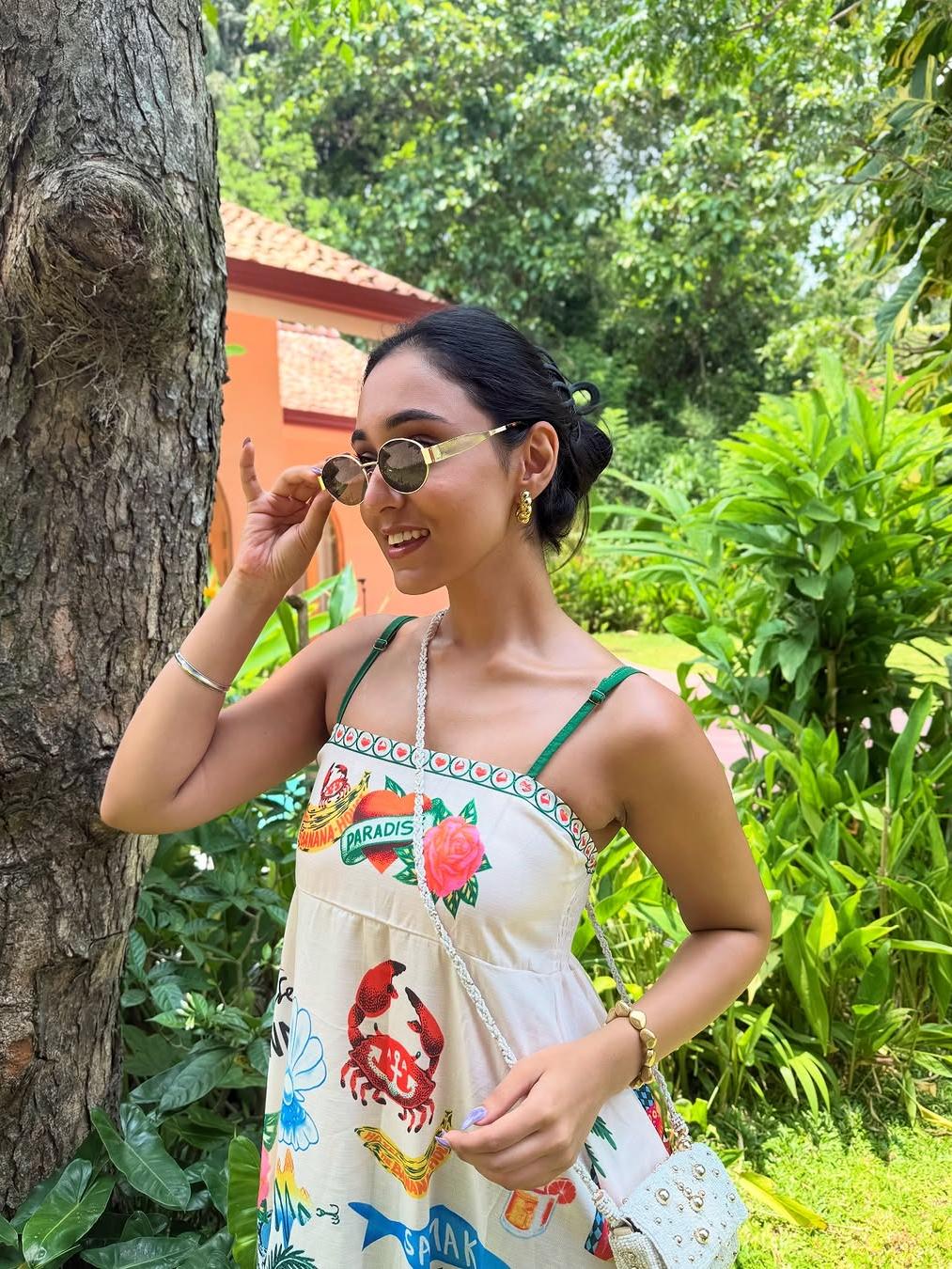Paradise Graffiti Print Swing Sundress Beach Dress