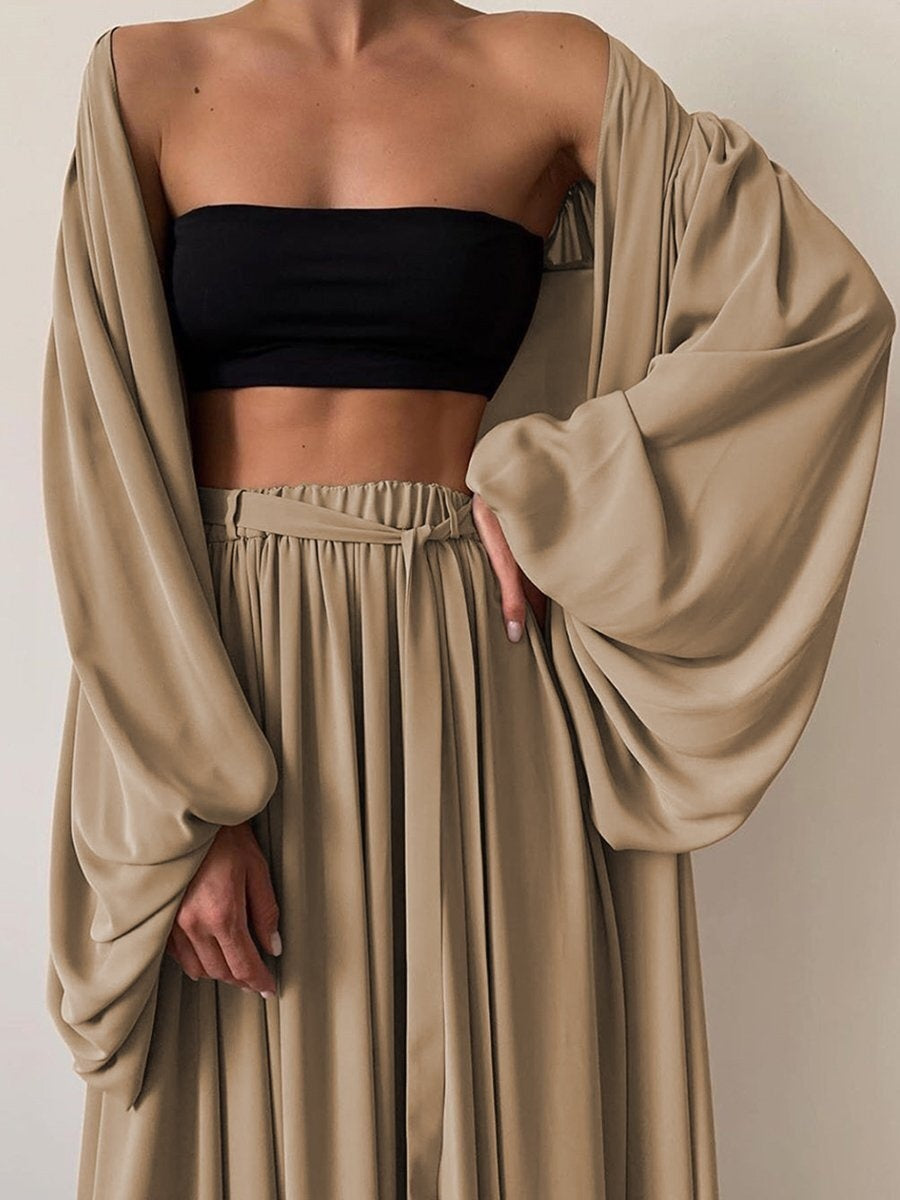 Lace-up Loose Solid Color Multi-piece Set
