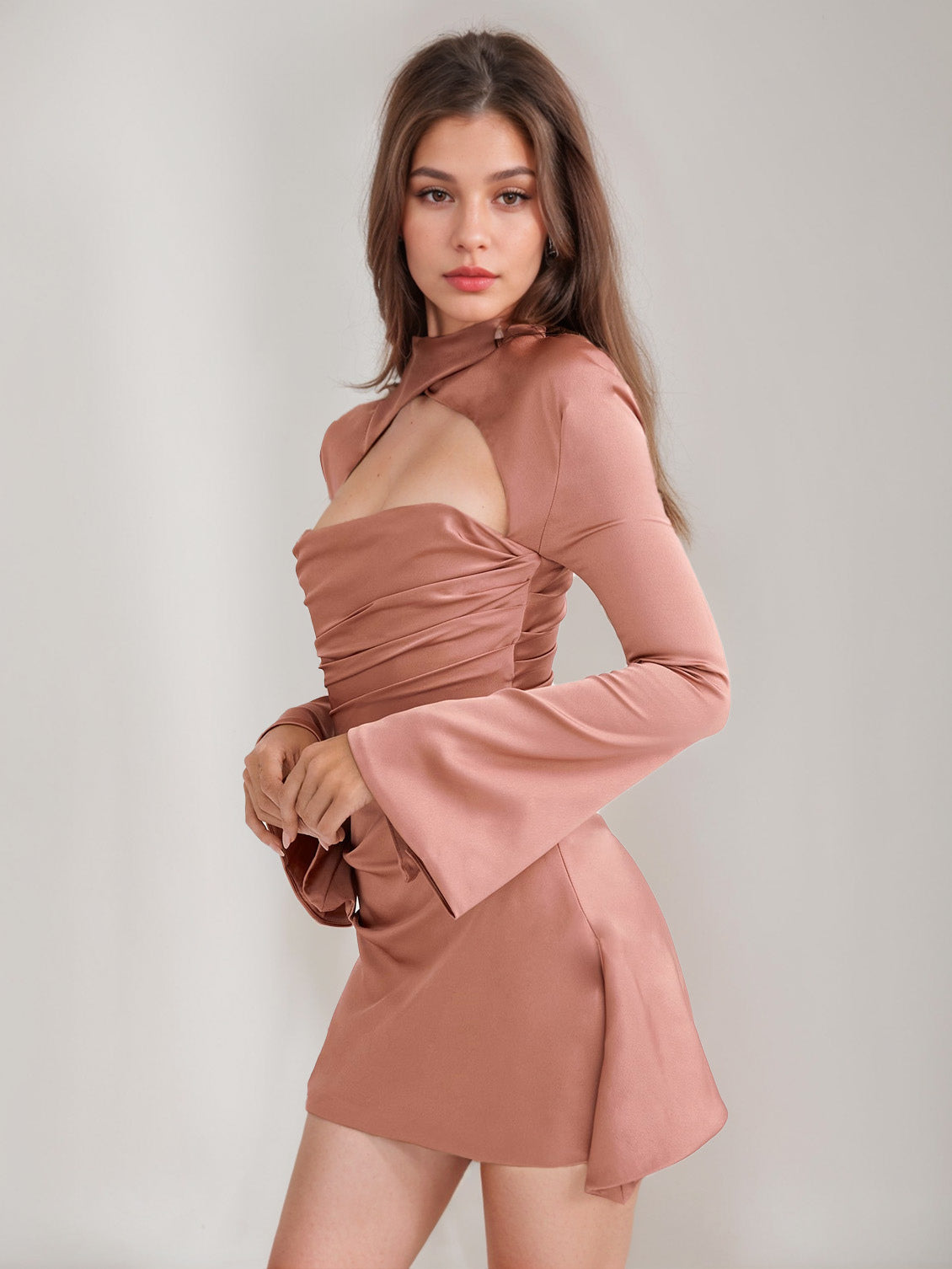 Ruched Mini Dress Cutout Ruffles Sleeves Backless Birthday Party Dresses