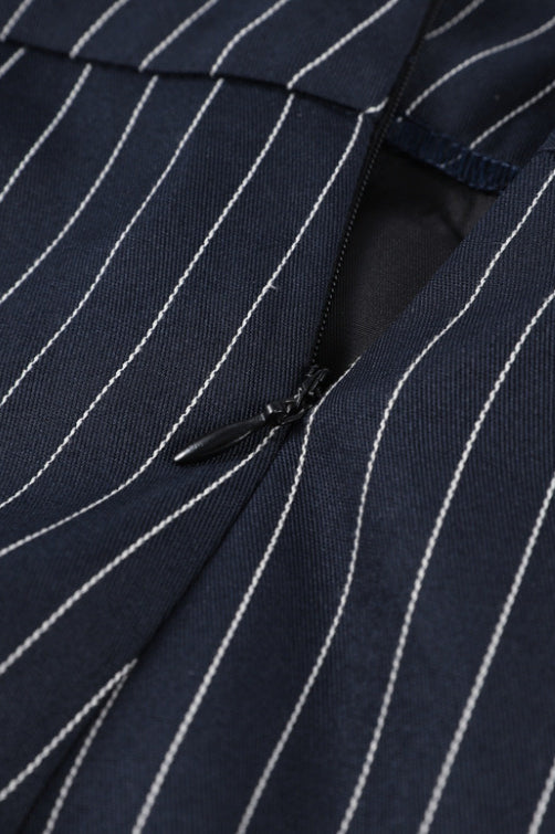 V Neck Striped Fitted Blazer Skirt Two Piece Set