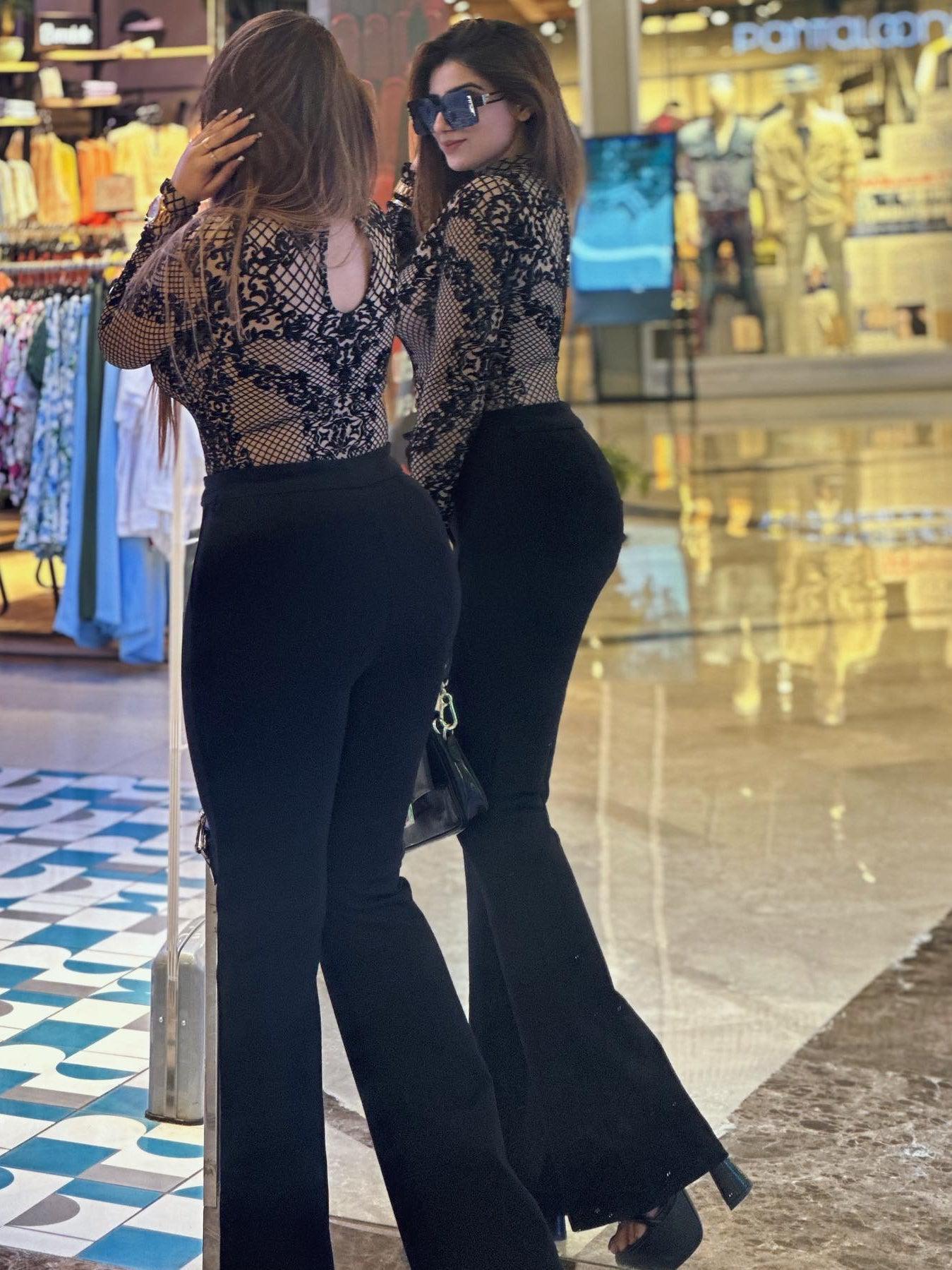 High Neck Mesh Velvet Bodysuit