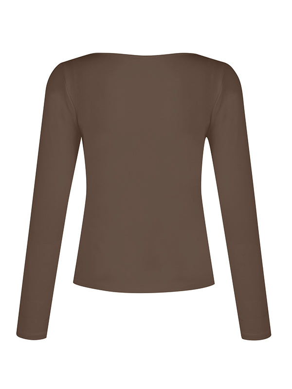Solid V Neck Slim Long Sleeve Tee