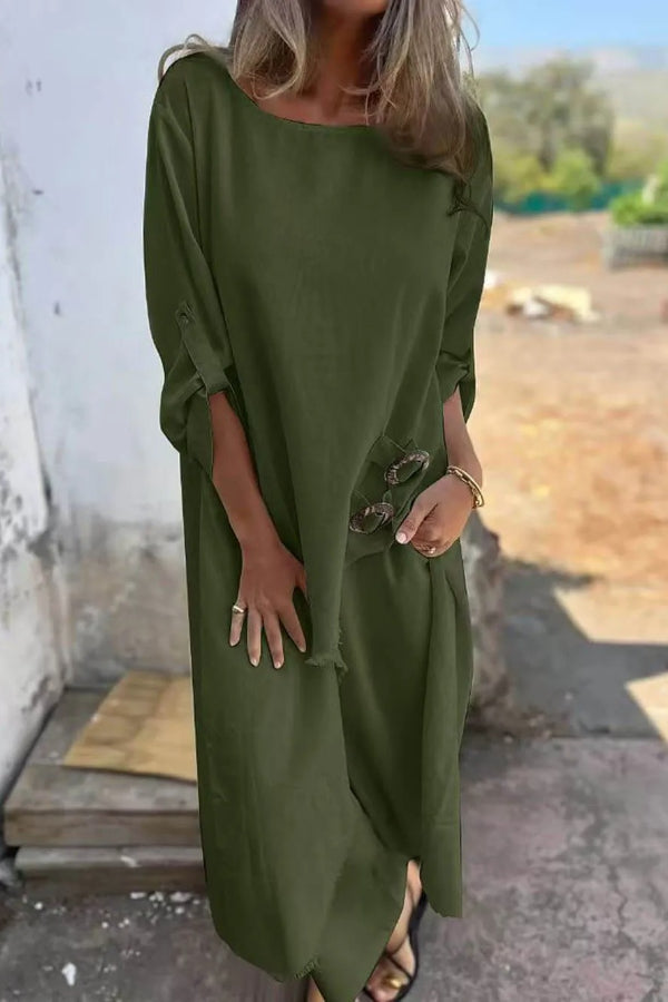 Casual Unique Irregular Button Decoration Robe Pocket Elastic Pants Set