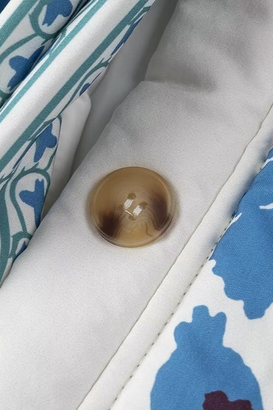 Floral Print Tie Waist Cotton Puffer Coat