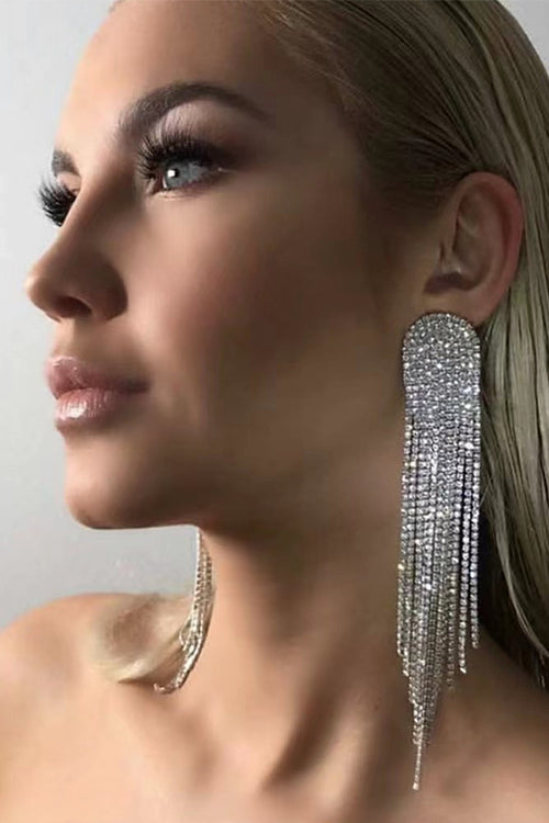 Sparkly Luxury Rhinestone Dangle Tassel Earrings