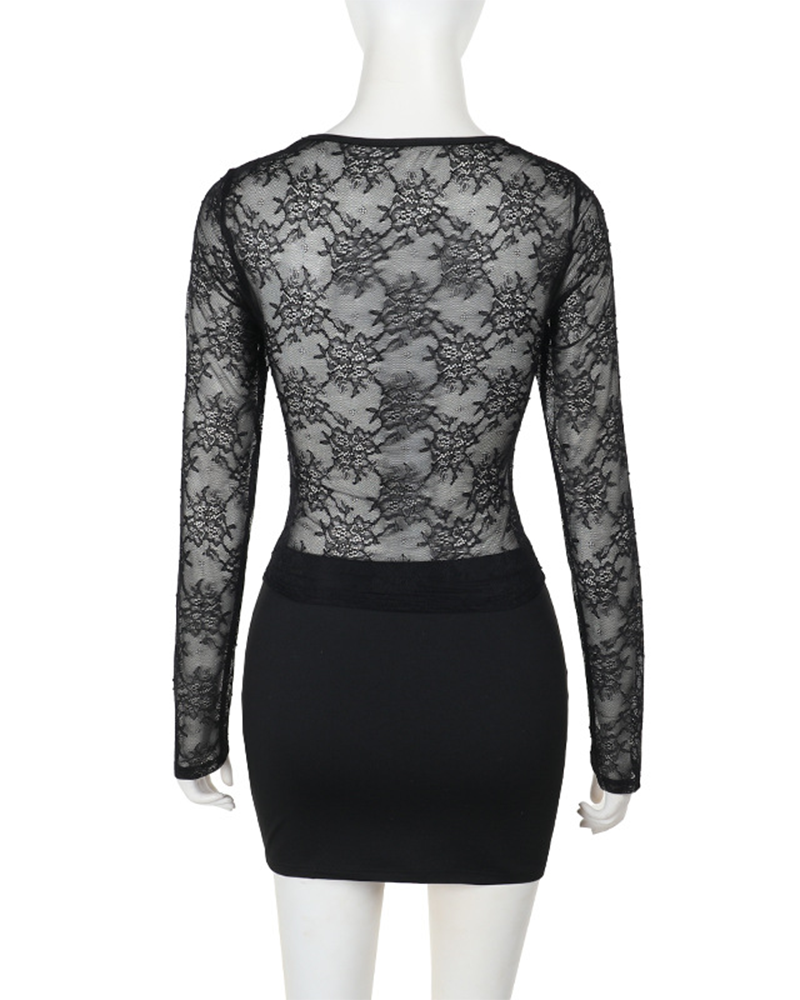 Elegant Slim Lace Top Skirt Set
