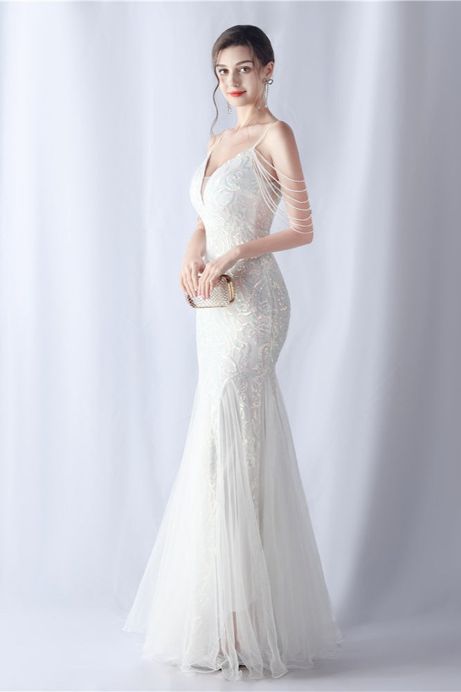 Beaded Mesh Cocktail Maxi Dress