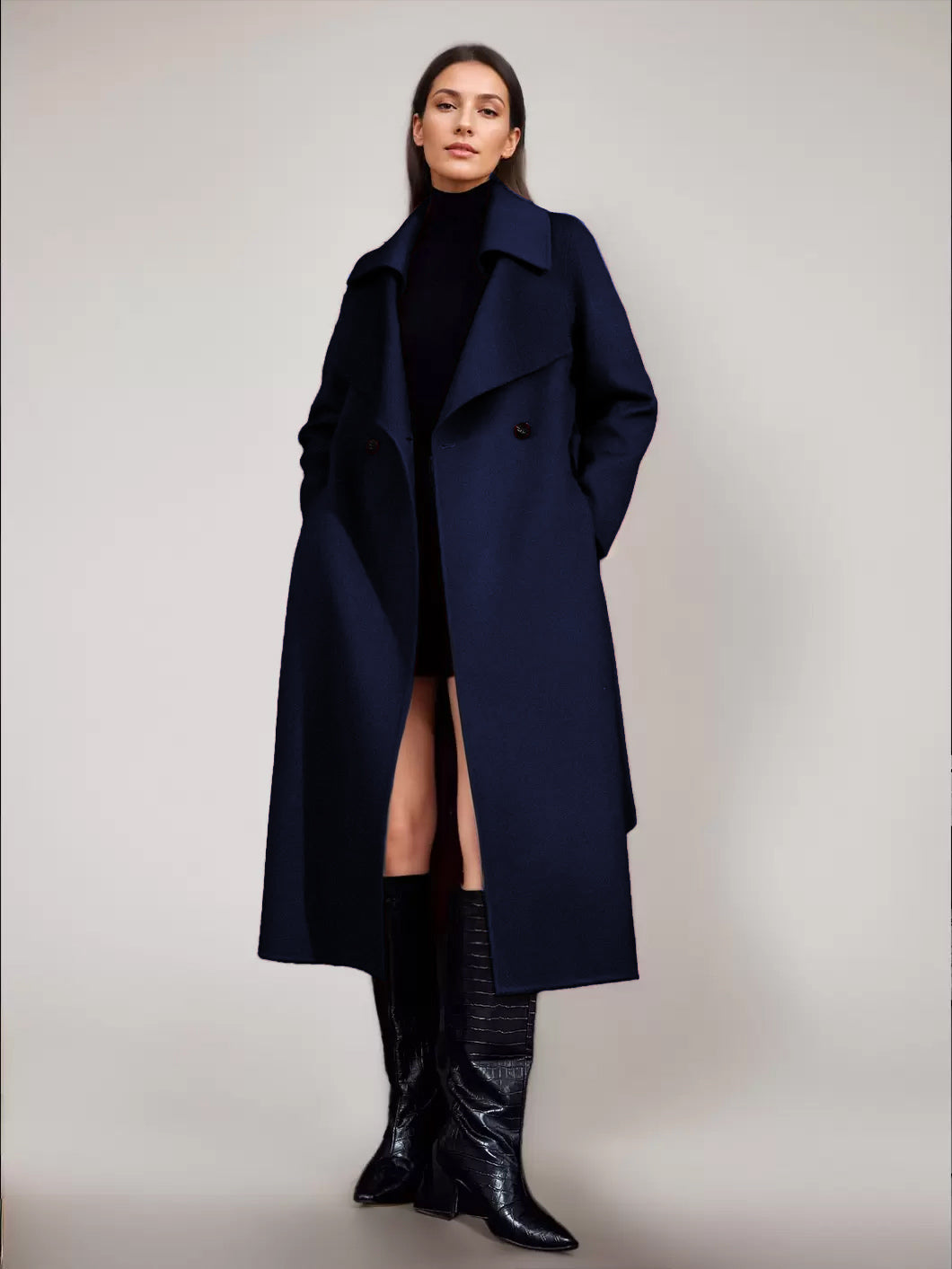 Red Wool Cashmere Blend Coat For Woman Burgundy Double-breasted Double-Faced Winter Outerwear 2026