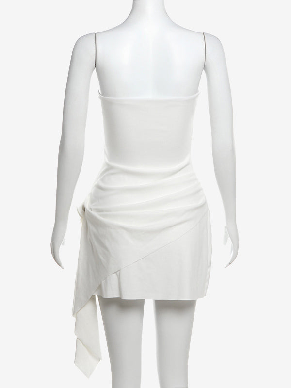 Party Dresses White Strapless Sleeveless Semi Formal Dress