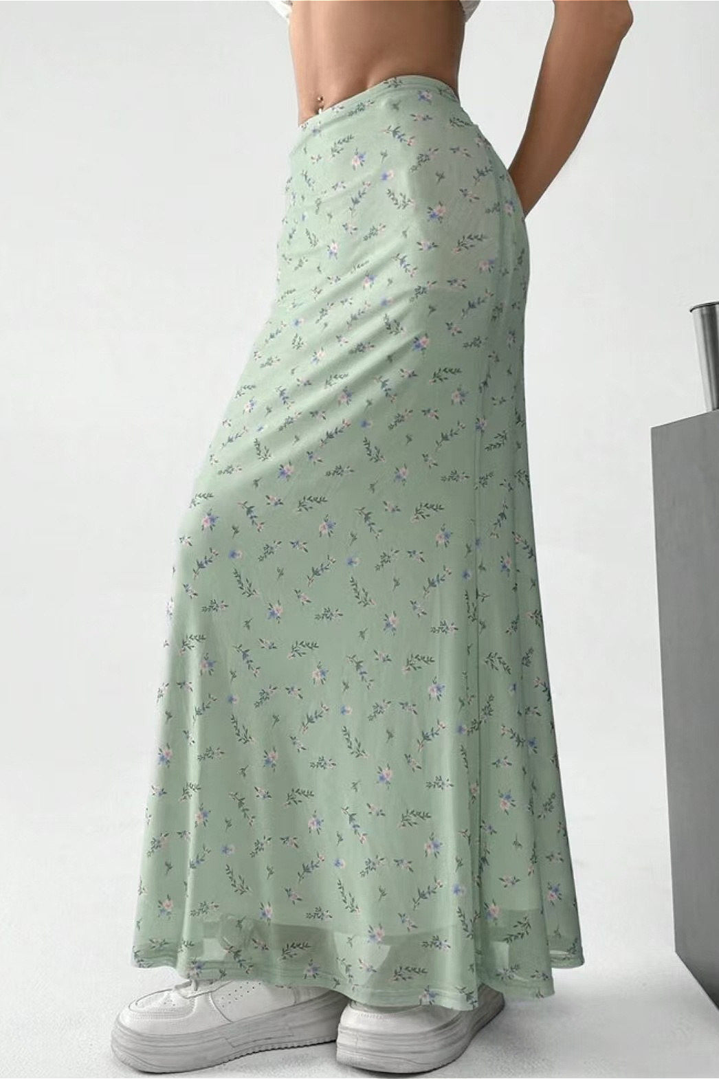 Floral Satin A-Line Midi Skirt