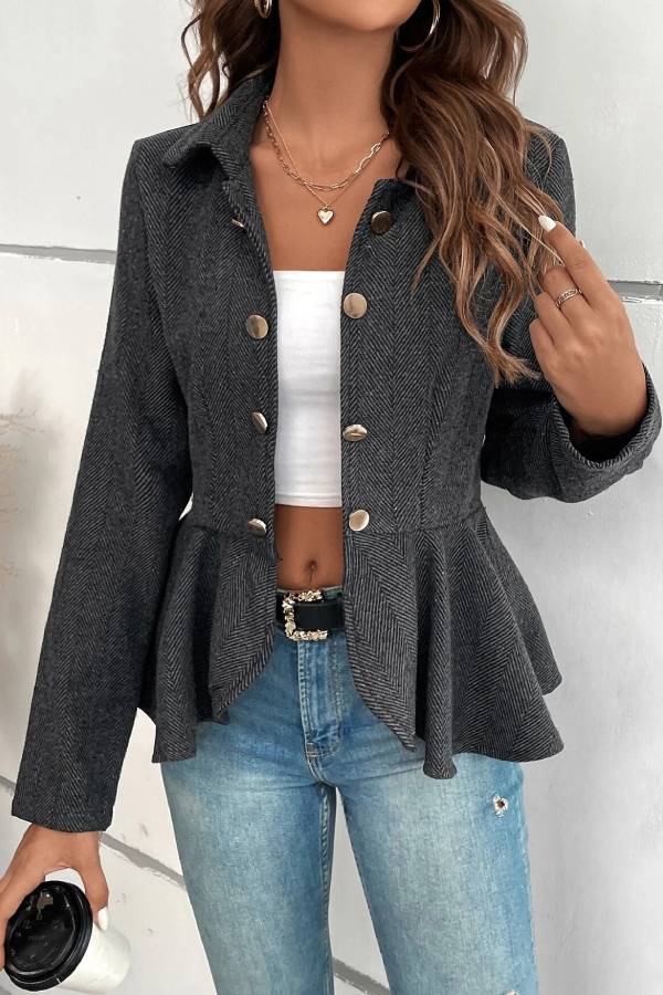 Lapel Jacquard Ruffle Slim Double-breasted Blazer