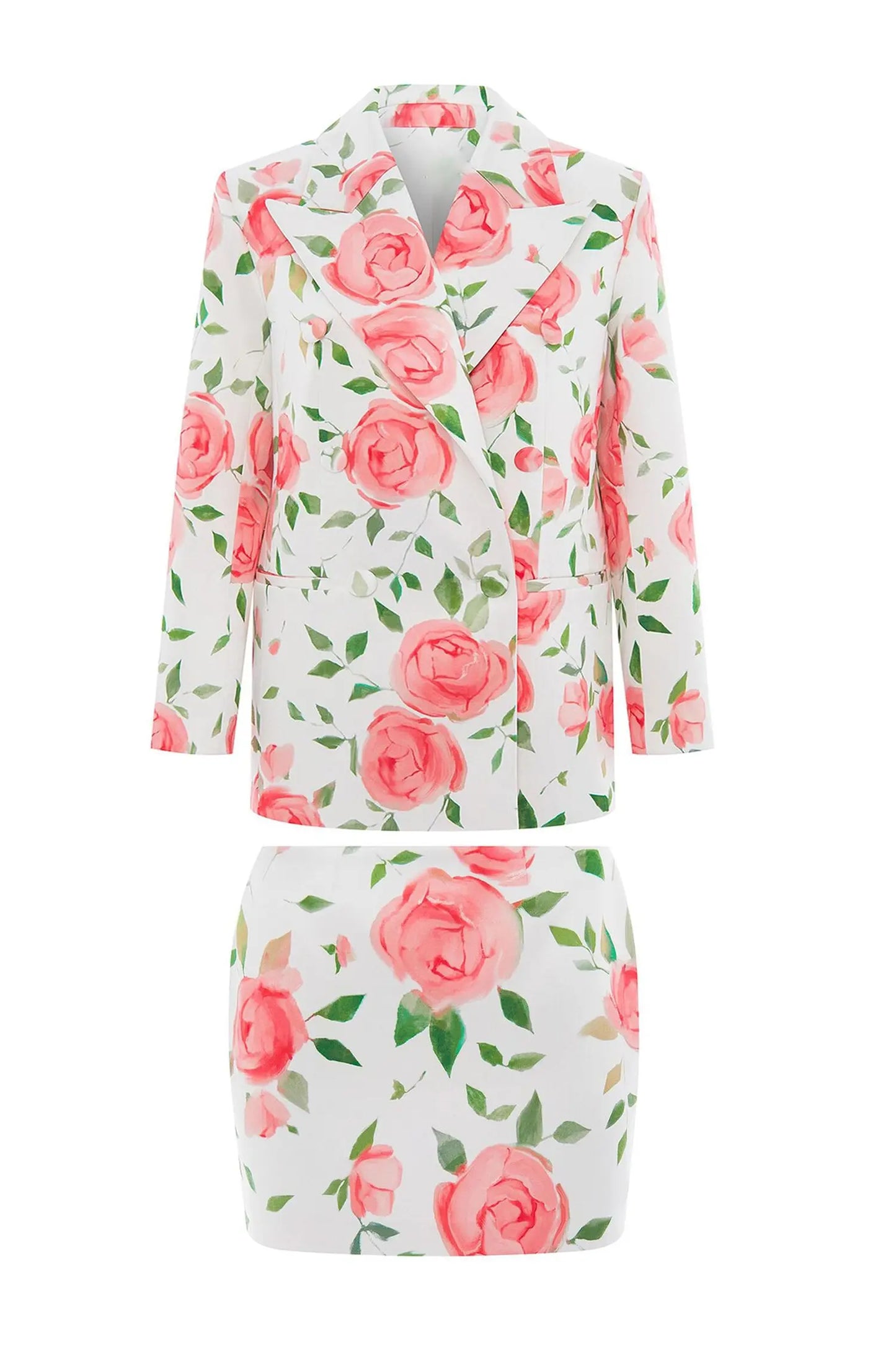 Electra White Rose Printed Blazer Set