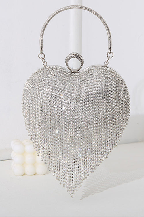 Luxury Heart Shape Rhinestones Tassel Evening Handbag