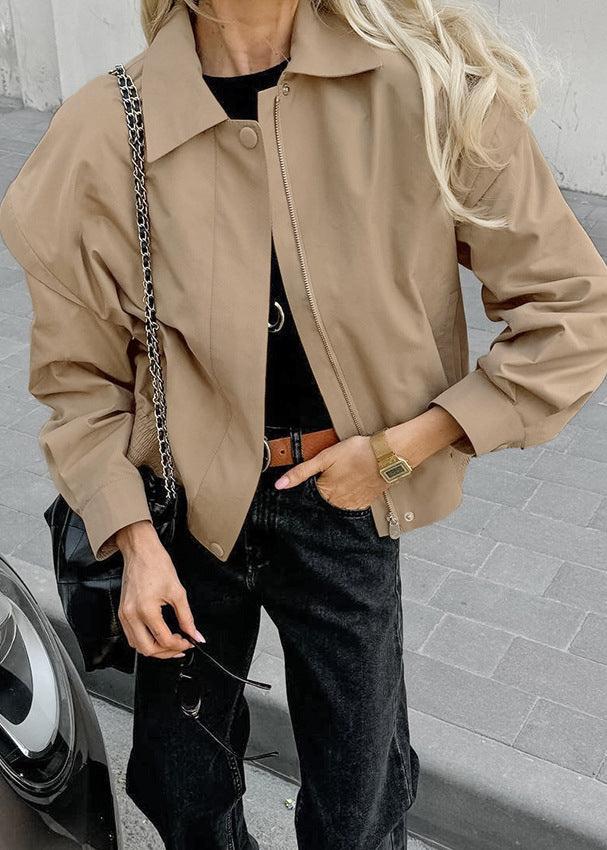 Chic French Lapel Bomber Jacket – Effortless Style for Every Day